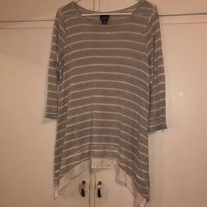 Gray and white striped maternity blouse